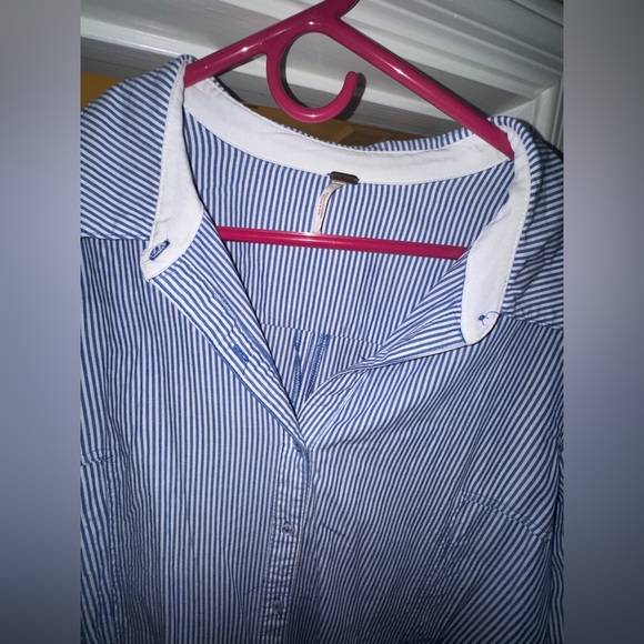 FREE PEOPLE all for you striped mini dress tunic ruffle blue white size large - Picture 5 of 12